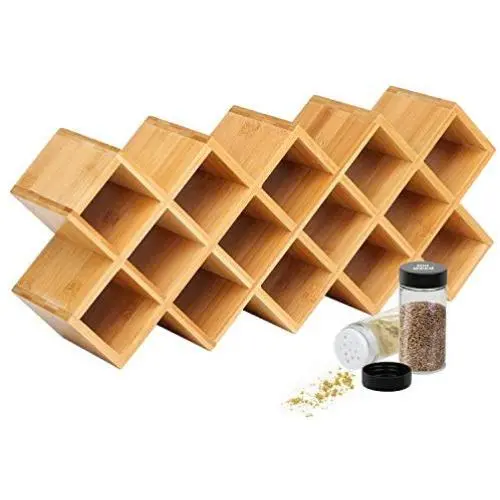 Schwarzes 18-Fächer Bamboo Küchendachboard Gewürzregal Organizer, Küchenschrank Regal Wandhalterung Tür Gewürz-Aufbewahrung, Geeignet für runde und eckige Gewürzflaschen, Freistehend für Schränke, Schränke oder Schubladen.