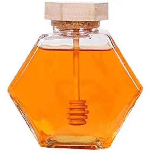 Bocal hexagonal Liitrton en verre résistant à la chaleur pour miel avec cuillère, idéal pour la cuisine à domicile (petit : 100ml, moyen : 220ml & grand : 380ml). Bocal hexagonal Liitrton en verre résistant à la chaleur pour miel avec cuillère, idéal pour la cuisine à domicile (petit : 100ml, moyen : 220ml & grand : 380ml).