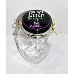 25 Home Decor New 8"&quotYou SAY Witch Like Its A Bad Thing Witch Boots Air Tight Ceramic Hinged Lid & Glass Canister Storage Jar