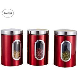 Lorchwise 3 PCS Red Round Stainless Steel Tea Cans Food Storage Jars - Multi-functional Sealed Cans