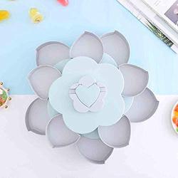 m?kvfa 2-layer Bloom Rotating Snack Box Flower Design Candy Food Storage Box Jewelry Organizer Petal Shape Fruit Plate Snack Storage Tray Home Living Room Candy Dish (Blue)