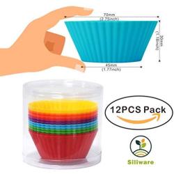 Silicone Cupcake Baking Cups, 12-pack Reusable Silicone Mold Cupcake Liner For Cake Baking Nonstick Silicone Muffin Liners,BPA Free Silicone Baking Cup Storage Jar 2.75 Inch Rainbow Colors