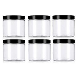 Clear 8Oz / 250g PET Plastic Refillable Jars Empty Cosmetic Containers Cases with Black Lid Cream Lotion Box Ointments Bottle Food Bottle Makeup Pot Jar (6 Pack)