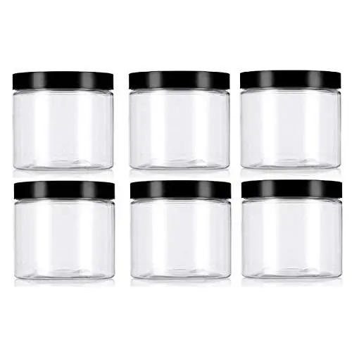 Bouteilles Remplissables en PET 8Oz / 250g avec Couvercle Noir (6 Pack) Bouteilles Remplissables en PET 8Oz / 250g avec Couvercle Noir (6 Pack)