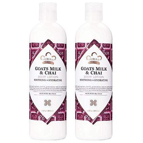 Nubian Heritage Goats Milk & Chai Body Lotion (Pack of 2) with Shea Butter, Cocoa Seed Butter, Olive Oil, Aloe Vera Juice, Sweet Almond Oil, Jojoba Seed Oil and Goat Milk Extract, 13 oz