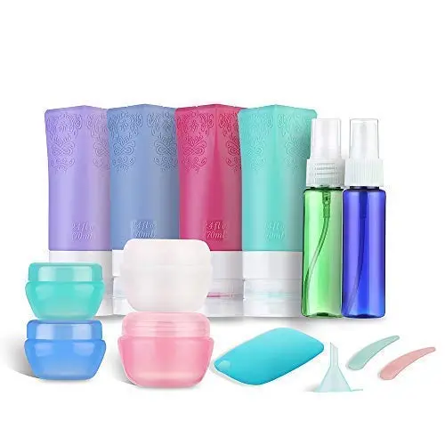 Reisegrößen-Behälter, Reisegläser, TSA-Freigegeben, Sprühflaschen, Kosmetik-Reisegrößenbehälter, Dichtungsrand Silikon Reisegläser Set (14 Stück)