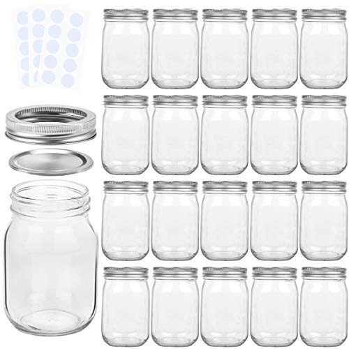 KAMOTA Mason Jars 12 oz With Regular Lids and Bands, Ideal for Jam, Honey, Wedding Favors, Shower Favors, Baby Foods, DIY Magnetic Spice Jars, 20 PACK, 30 Whiteboard Labels Included