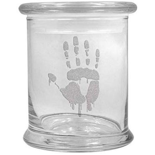 12 oz Clear Glass storage Herb Stash Jar and Lid with Zombie Hand Logo