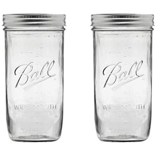 Ball Mason Jars Wide Mouth 24 oz Bundle with Non Slip Jar Opener- Set of 2 Mason Jars - Canning Glass Jars with Lids and Bands