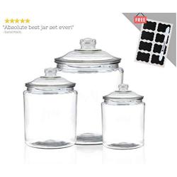 Anchor Hocking Heritage Hill Glass Jar Set with Lids | Clear Storage Container Canisters for Cookie, Candy, Dry Food or Pasty | 2, 1 and Half Gallon Collection