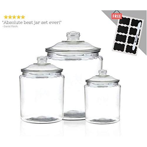 Ensemble de bocaux Anchor Hocking Heritage Hill avec couvercles | Contenants en verre transparent pour biscuits, bonbons, aliments secs ou pâte à tarte | Collection de 2, 1 et 1/2 gallons Ensemble de bocaux Anchor Hocking Heritage Hill avec couvercles | Contenants en verre transparent pour biscuits, bonbons, aliments secs ou pâte à tarte | Collection de 2, 1 et 1/2 gallons