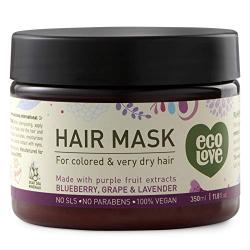 ecoLove - Deep Conditioning Hair Mask for Dry Damaged Hair & Color Treated Hair with Organic Blueberry Grape & Lavender Vegan & Cruelty Free Hair Treatment Mask 11.8fl Oz 350ml