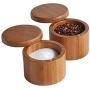 Atten Bamboo Spice Box Wood Kitchen Condiment Storage Container Supplies for Sugar Salt Pepper Jar, Kitchen Seasoning Storage Holder 2Pcs