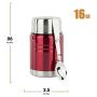 Insulated Food Thermos & Meal Container with Collapsible Spoon (16 oz.) Stainless-Steel Food Jar Hot and Cold Storage | Soup, Coffee, Water, Liquids | Airtight, Leakproof Seal,Red