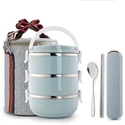 Thermos Edelstahl Food Jar 2100ml Rosa, Dicht verschließbare Isolierbehälter mit Tragbarer Isoliertasche, 3 Schichten, Mit Besteck (Größe: Tasche)