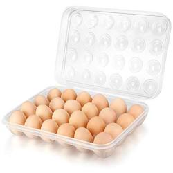 URWOOW Covered 24 Egg Holder Dispenser Tray Container Stackable Storage Storer Carton Box Case Carrier Keeper with Clear Lid for Refrigerator Fridge Kitchen, Large Capacity