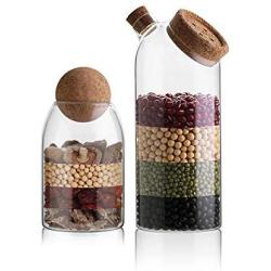 NNDQ Glass Jar with Airtight Seal Wood Lid Ball, 1200 ml Food Storage Canister, Kitchen Food, Grain, Storage Tank, Tea can, Set of 2