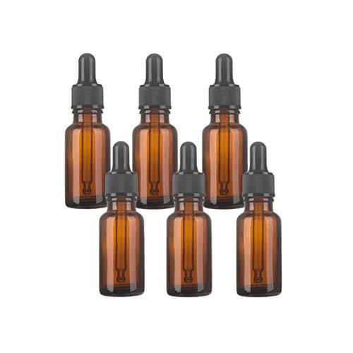 6Pcs Amber Glass Dropper Bottle Empty Refillable Essential Oil Cosmetics Perfume Glass Jar Pot Vial Containers With Black Rubber Lid And Glass Eye Dropper size 15ML/0.5oz