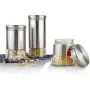 Glass Kitchen Coffee Canister Jar Set for Countertop 304 Stainless Steel Food Storage Containers with Air Tight Lid,Pantry Organization and Storage for Tea Snacks Sugar,Orange Set of 3