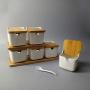 Kitchen seasoning box/Ceramic Condiment Storage Container with Bamboo Tray Lift lid Square jar Spice Jars Box (Color : A)