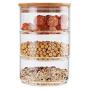 New 1200ml 3-layer Mason Borosilica Glass Jar Kitchen Food Bulk Container Set For Spices Dried Fruit Storage Can Salad Bowl Box (B168bamboo lid)