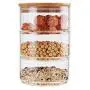 Neues 1200ml 3-Schicht Glasbehälter Set für Küche & Lebensmittel – Großpackung für Gewürze, Trockenfrüchte, Salate & mehr (B168bamboo Deckel)