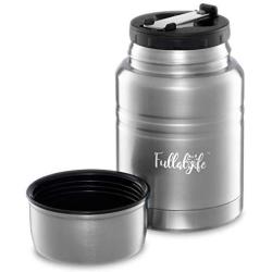 Fullalyfe Thermos Food Jar, 17 oz Stainless Steel Double Wall Vacuum Insulated Hot Food Container with Spoon and Wide Mouth, Soup Thermos for Kids and Adults, BPA Free - Stylish Design (Silver)