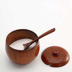 Japanese Natural Wood Spice Jar Style Cans Seasoning Salt Storage Container With Lid Sugar Bowl Salt Spoon Kitchen Tools Gadgets,Black