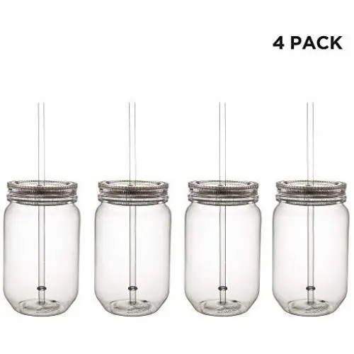 Bouteilles en verre Mason Lumineuses LED avec Couvercles & Tasses à Boire - Set de 4 (20 oz) Bouteilles en verre Mason Lumineuses LED avec Couvercles & Tasses à Boire - Set de 4 (20 oz)