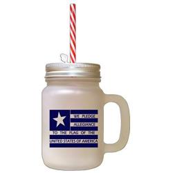 Navy We Pledge Allegiance To The Flag Frosted Glass Mason Jar With Straw