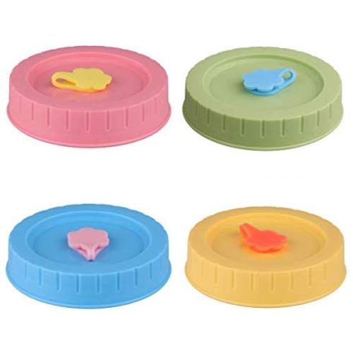 CHICTRY Set of 4 Niedliche Mason Jar Deckel, Kunststoff Aufbewahrungslüppen mit Strohlöcher und Stopfen für Standard Öffnung Mason Gläser, Konservierung, Ball, Trinkgläser, Sortierte Farben, 70mm Innendurchmesser