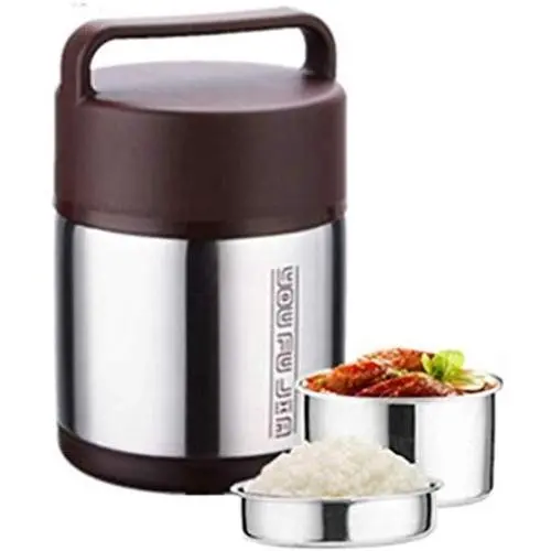 Isolierbehälter Edelstahl Bento Box mit Deckel und Henkeln, ideal für Picknick und Outdoor-Aktivitäten.