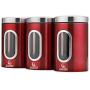 JENNIMER 3PC Kitchen Canister Sugar Food Tea Coffee Candy Storage Jars Stainless Steel with Transparent Windows (Red)