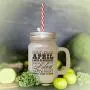 Black April Earth Reawakens Spring Seaosn Frosted Glass Mason Jar With Straw
