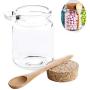 1Pcs 250ml/8.5oz Empty Clear Glass Jam Jar with Cork and Spoon Multipurpose Honey Candy Coffee Bath Salts Storage Canister Can Pot Tin Bottle Container Crock for Item Storage