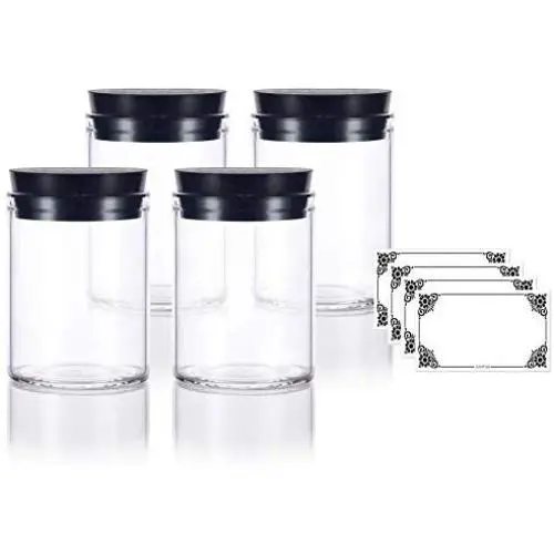 Bouteilles en verre borosilicate clair premium de 2 oz avec couvercle en silicone (4 unités) + Étiquettes Bouteilles en verre borosilicate clair premium de 2 oz avec couvercle en silicone (4 unités) + Étiquettes