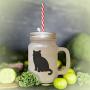 Green British Shorthair Cat Silhouette #1 Frosted Glass Mason Jar With Straw