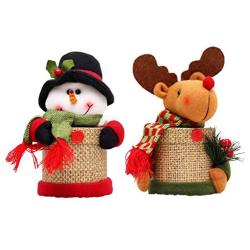 TOPBATHY 2pcs Christmas Candy Jar Food Storage Container Reindeer Snowman Doll Cookie Gift Bottle Jar for Xmas Holiday Party Supplies