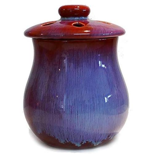 Cottage Creek Ceramic Garlic Keeper Garlic Storage Garlic Jar Vented Garlic Container [Red]