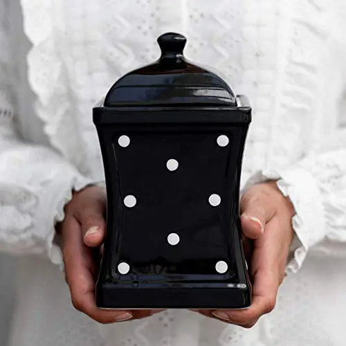 Stadt zu Cottage Handmade Schwarze und Weiße Punkte Große Keramik 31,5 oz/900ml Küchen-Aufbewahrungsglas mit Deckel | Tonbehälter, Keksdose, Geschenküb für Einzug