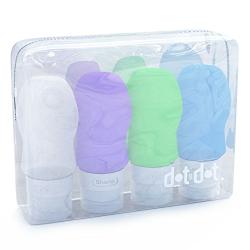 Dot&Dot Travel Bottles - 4 Piece Set of 2 oz Leak Proof Travel Containers for Travel Size Toiletries