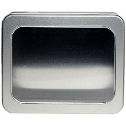 mikken Storage Tins with Viewing Window, Biscuit Tin Storage Jar Made of Metal, Silver Colour, 14.2 x 11.7 x 5.7 cm