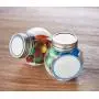 Bouteilles en verre rondes 3 oz Hayley Cherie avec rubans bleus et autocollants (Set de 10) – Couvercles argentés étanches – Parfaites pour bonbons, épices, baby showers, cadeaux de fête, Noël et anniversaires (Bleu)