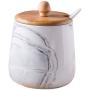 Ceramics Marbling Sugar Salt Pepper Storage Jar Seasoning Pot Dessert Bowl with Lid and Wood Spoon