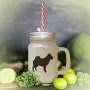 Green Norwegian Buhund Silhouette Frosted Glass Mason Jar With Straw Green Norwegian Buhund Silhouette Frosted Glass Mason Jar With Straw