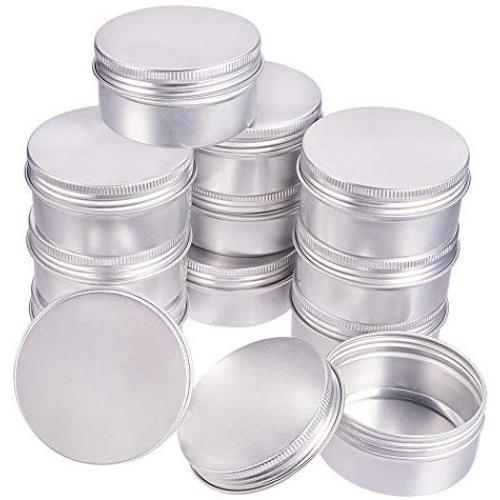 BENECREAT 12 Pack 2.7 OZ Tin Cans Screw Top Round Aluminum Cans Screw Lid Containers - Great for Store Spices, Candies, Tea or Gift Giving (Platinum)