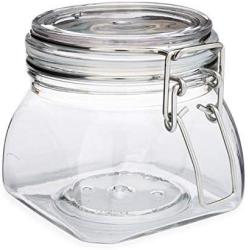 The Grindstone | 500 ml (16 Oz) PET Universal Plastic Kilner Style Jars | Pyramid Style Clear Acrylic Jars | Airtight Snap on Lids with Clasp | Pack of 4