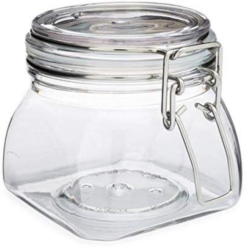 The Grindstone | 500 ml (16 Oz) PET Universal Plastic Kilner Style Jars | Pyramid Style Clear Acrylic Jars | Airtight Snap on Lids with Clasp | Pack of 4