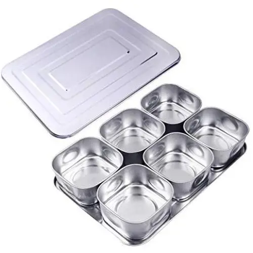 BESTONZON Stainless Steel Spice Jars Seasoning Box Jars Spice Storage Box Condiment Container with Lid (6 Compartment) BESTONZON Stainless Steel Spice Jars Seasoning Box Jars Spice Storage Box Condiment Container with Lid (6 Compartment)