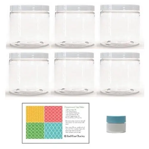 Klare 16 oz Kunststoffbehälter mit weißen Deckeln (6er Pack) mit Mini-Behälter – PET-Rundbehälter zur Wiederbefüllung